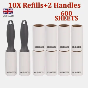 1-10X Lint Roller with 2 Handles For Clothes Pet Hair Remover Sticky Refills,